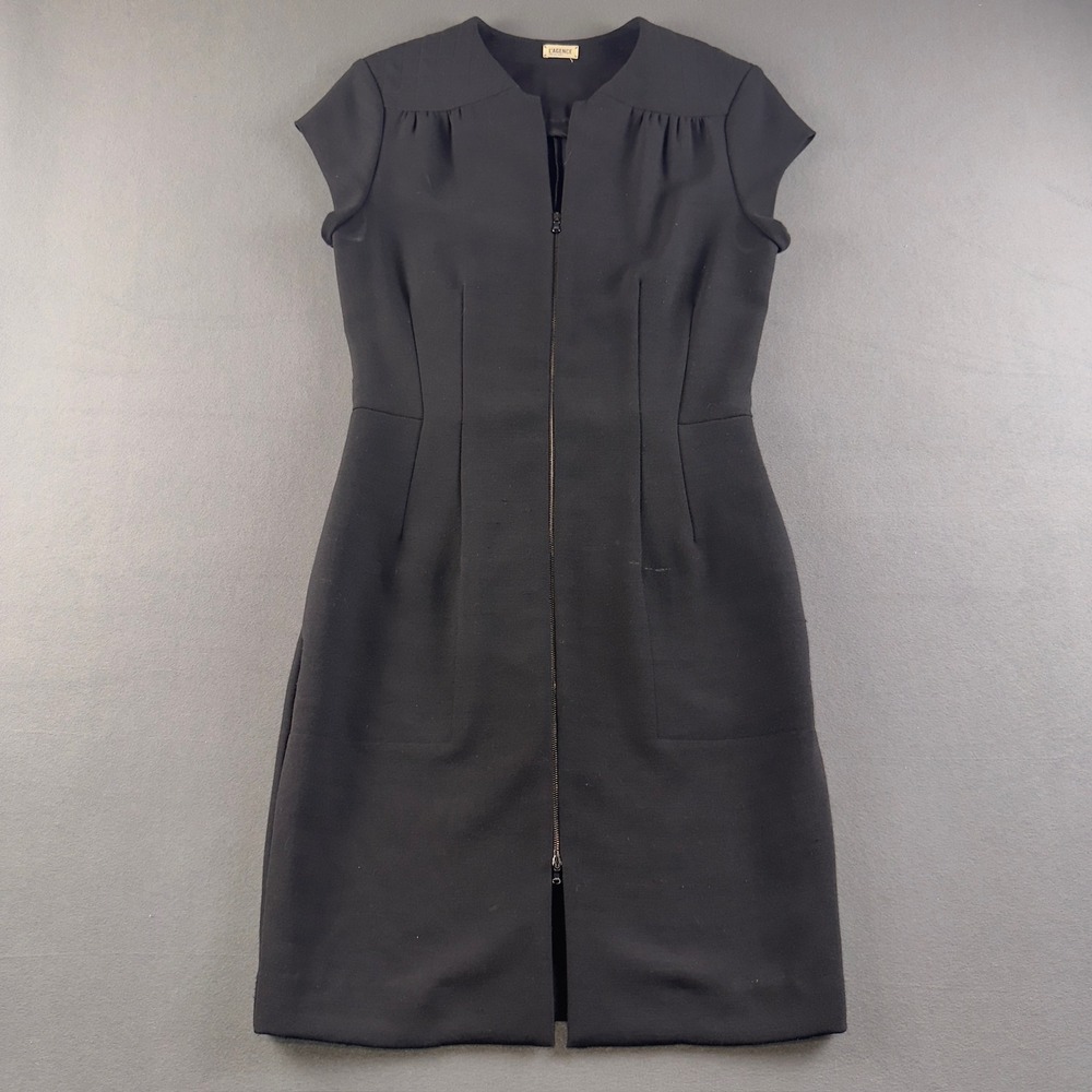 L'AGENCE Black Zip Front Sheath Dress Cap Sleeve Silk Blend Lining 8 6845GPO